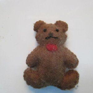 Tiny Felt Teddy Bear with Heart Pin Vintage Handmade Felt